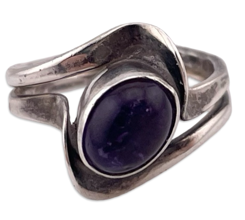 size 5.25 sterling silver amethyst hammered band ring