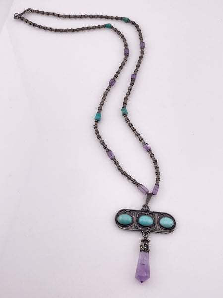 sterling silver amethyst & turquoise necklace