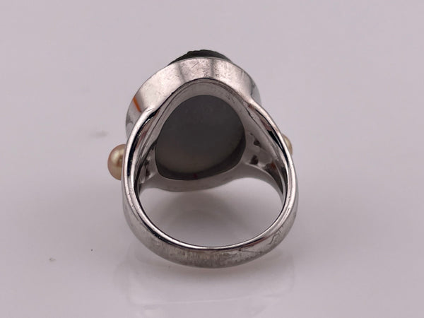 size 7 sterling silver druzy synthetic pearl ring