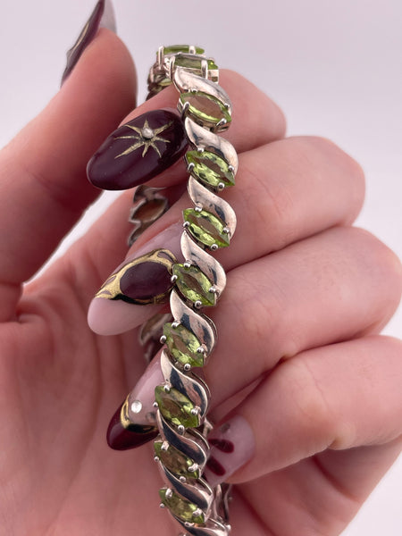 sterling silver 7-1/4" faceted peridot link bracelet
