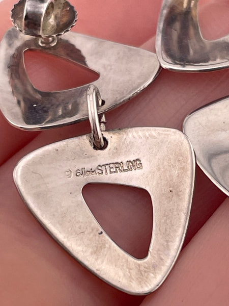 sterling silver stoneless triangle modernist Ed Levin post dangle earrings
