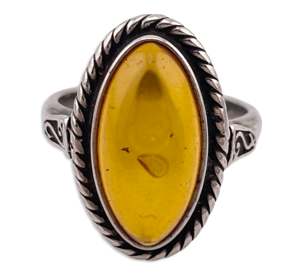 size 5.75 sterling silver oval amber cable border ring