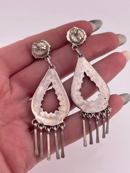 sterling silver Zuni signed DC coral snake eye cluster post dangle earrings