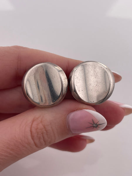 sterling silver Hans Hansen Denmark modernist stoneless concave clip on earrings