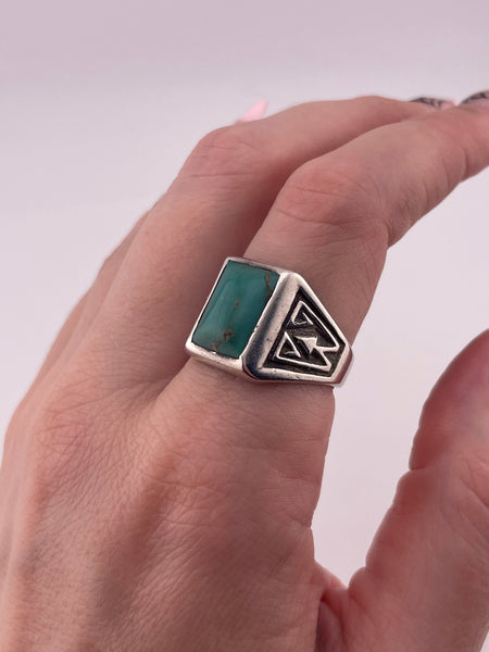 size 9.75 sterling silver Bell Trading Post rectangle turquoise ring