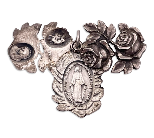 sterling silver religious Mary flower slide pendant