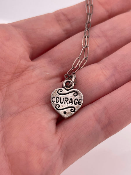 sterling silver paperclip chain 'COURAGE' heart pendant necklace