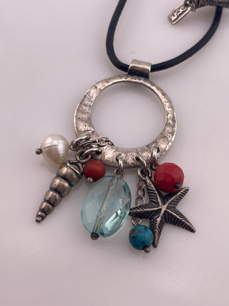 sterling silver 18-1/2" syntheitc cord charm necklace