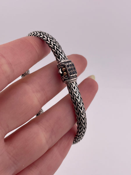 sterling silver & 18k gold sapphire woven wheat link bracelet