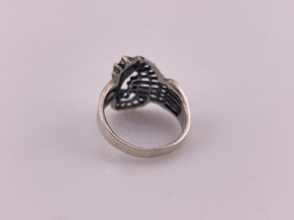 size 6 rhodium plated sterling silver seahorse ring