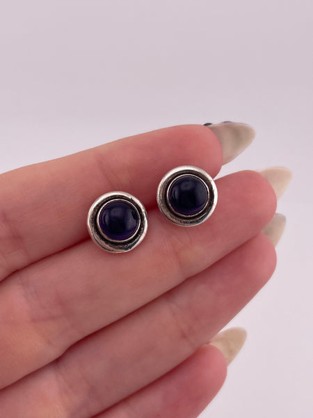 sterling silver round amethyst post earrings