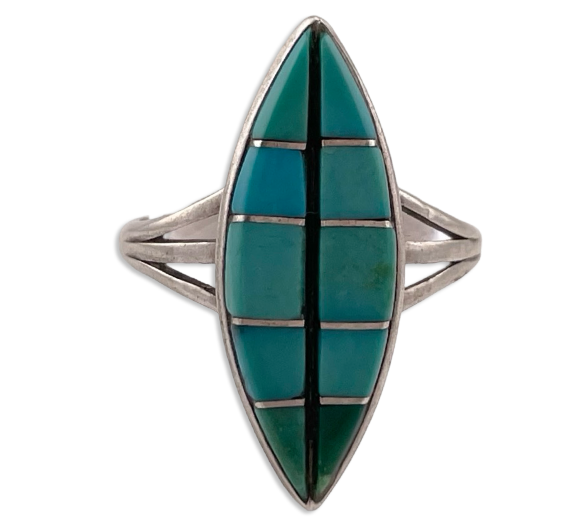 size 7.75 sterling silver turquoise inlay marquee shaped ring