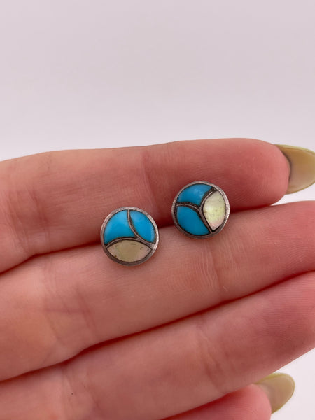 sterling silver turquoise mother of pearl earrings