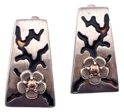 sterling silver & 14k gold flower resin lever-back post earrings