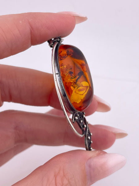 sterling silver amber filigree pendant