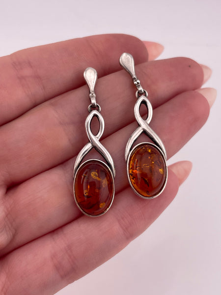 sterling silver amber post dangle earrings