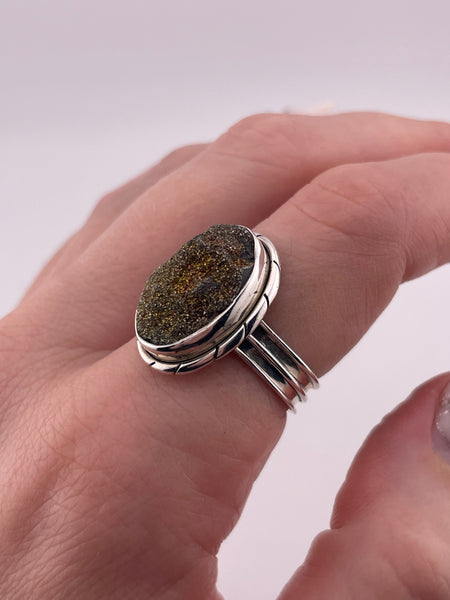size 8 sterling silver gold druzy ring