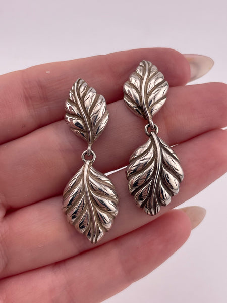 sterling silver leaf post dangle earrings