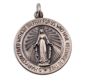 sterling silver religious round Mary pendant