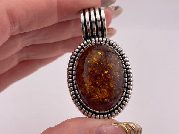sterling silver Carol Felley large amber pendant