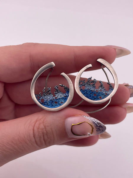 sterling silver textured ocean wave threader earrings