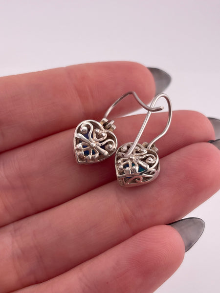 sterling silver heart opal simulant hook earrings