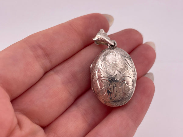 sterling silver oval etched locket pendant