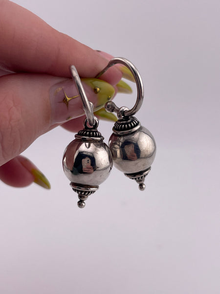 sterling silver stoneless orb charm hoop post dangle earrings