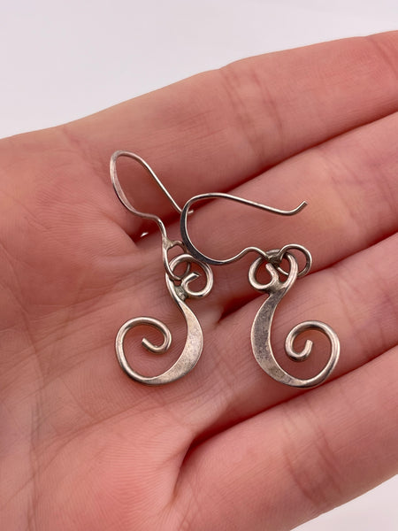 sterling silver S swirl hook dangle earrings