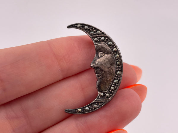 sterling silver marcasite crescent moon pin brooch