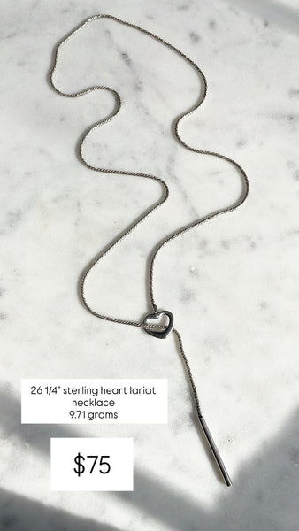 RESERVED PRIVATE LISTING -- sterling silver heart lariat necklace B18