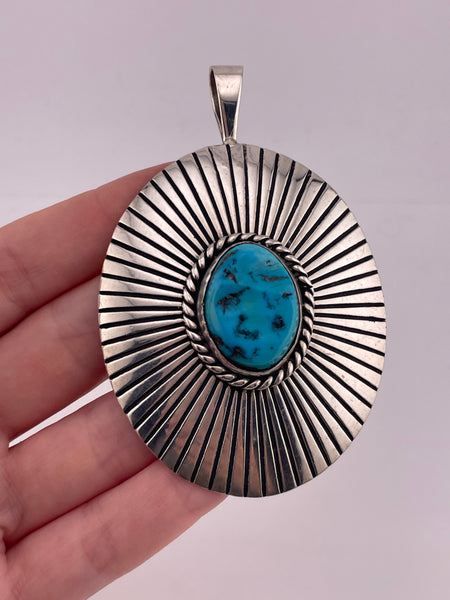 sterling silver Tommy Singer 3-1/4" turquoise pendant