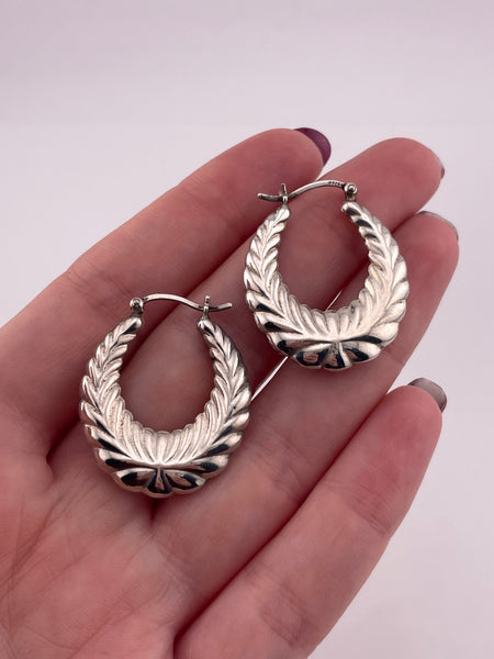 sterling silver textured hollow puffy hoop earrings