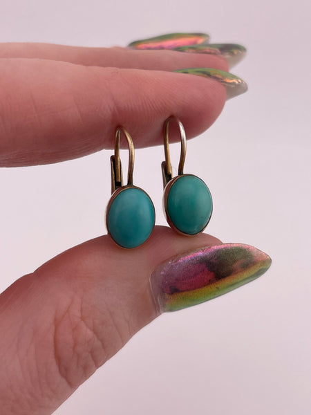sterling silver gold plated stabilized turquoise lever-back hook dangle earrings