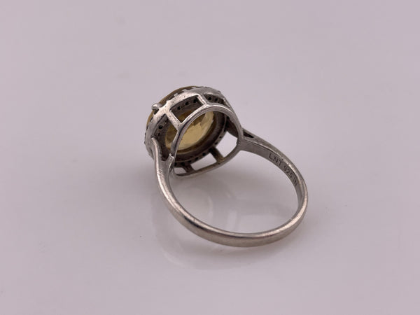 size 8.75 sterling silver faceted lab citrine rhinestone ring **AS IS**