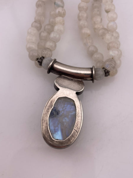 sterling silver moonstone & pearl beaded statement necklace