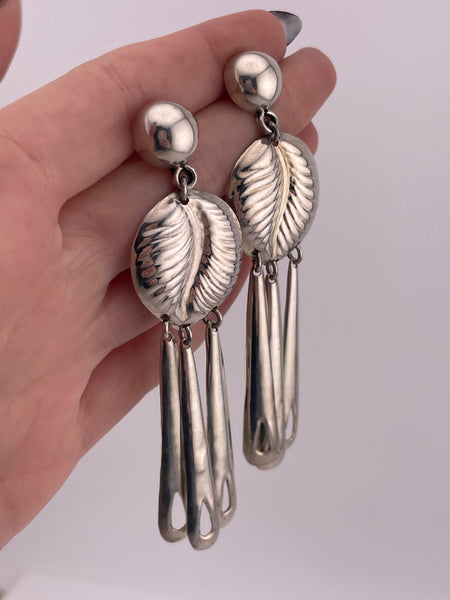 sterling silver large Mexican stoneless fringe post dangle earrings