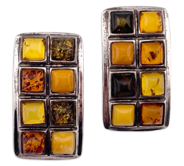 sterling silver multi-color amber panel post earrings