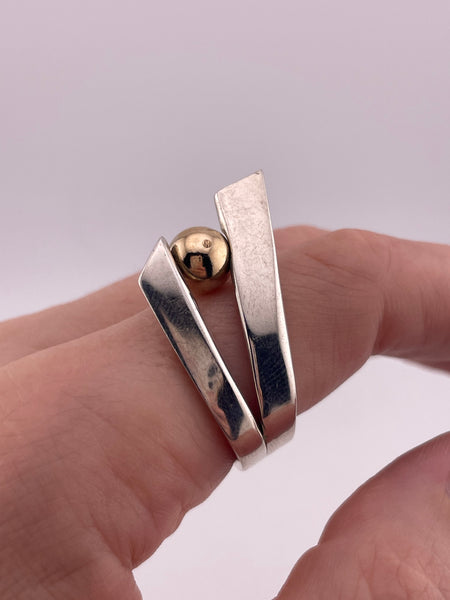size 8.75 sterling silver & gold plated modernist Sharon Johnston interchangeable orb ring