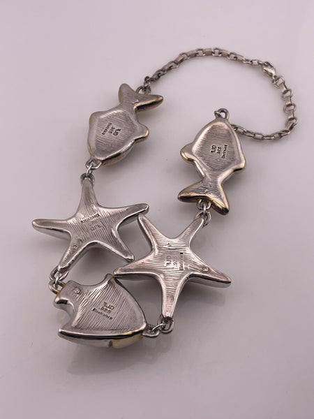 sterling silver & gold wash electroform fish & starfish statement necklace