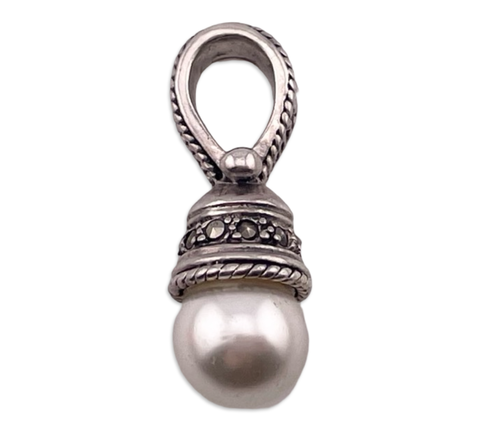 sterling silver synthetic pearl marcasite pendant