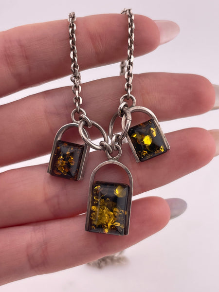 sterling silver multi-amber pendant necklace