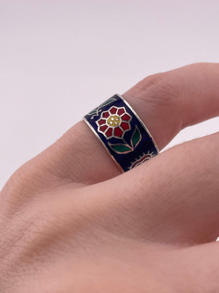 size 5.5 sterling silver resin flower band ring