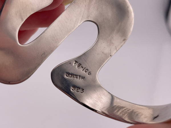 sterling silver Mexican chunky stoneless squiggle cuff bracelet