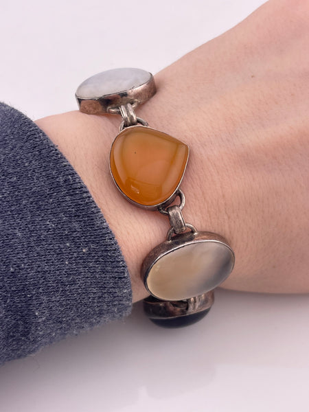 sterling silver 7-1/2" to 9" chunky multi-stone link bracelet