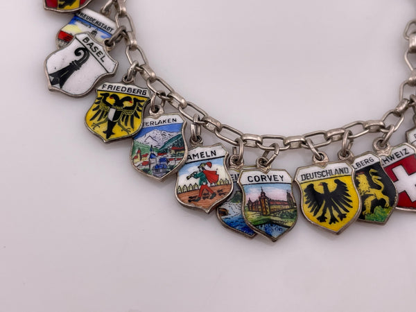 835 silver 7 1/2" 23 charms enamel tourist link bracelet