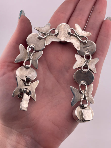 sterling silver 7 1/4" Mexican heavy mutli-stone link bracelet