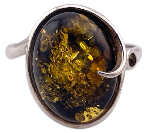 size 9.75 sterling silver oval amber ring