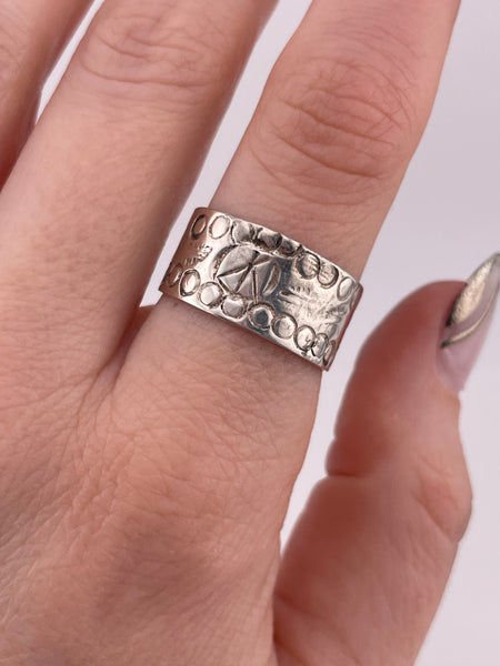 size 8.75 sterling silver stamped design wide band ring