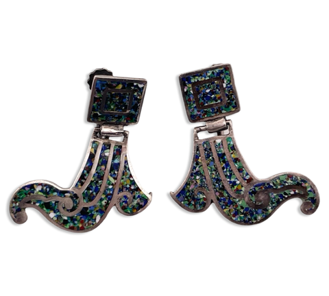 sterling silver Mexican enamel screw-back door-knocker earrings
